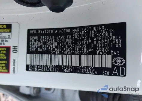 2014 Toyota Corolla S Plus z USA, uszkodzony, nr VIN 2T1BURHE8EC053656